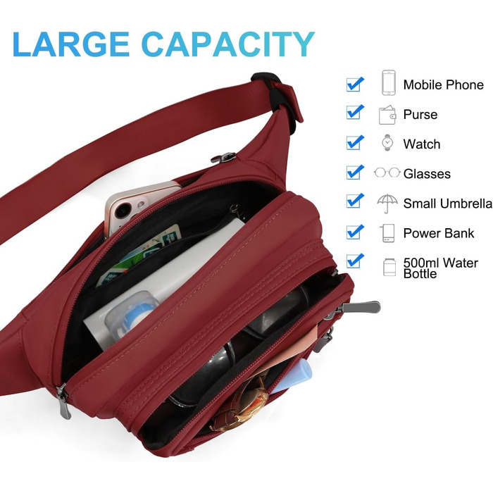 Чоловіча/Жіноча поясна сумка на пояс, водонепроникна, з тримачем для пляшки, для туризму, прогулянок з собакою, активного відпочинку (A-темно-червоний)