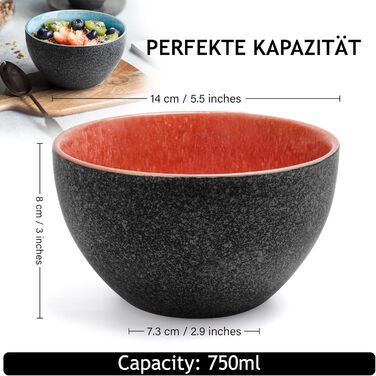 Набір керамічних мисок MIAMIO Las Palmitas, 750 мл, 6 шт — для салатів, супу, мюслі, сервірування, підходять для мікрохвильовки, духовки та посудомийки