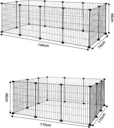 Вольєр для кроликів Lionto: міцний метал, 144x74x46 см, розширюваний, просте збирання та чистка, для дому та вулиці