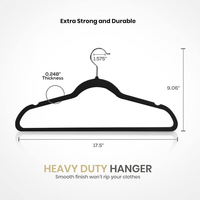 Utopia Home Premium Velvet Clothes Hangers - 20 Pack - Non-Slip & Durable Clothes Hangers - Black Clothes Hangers with 360 Degree Swivel Hook - Heavy-Duty Clothes Hangers