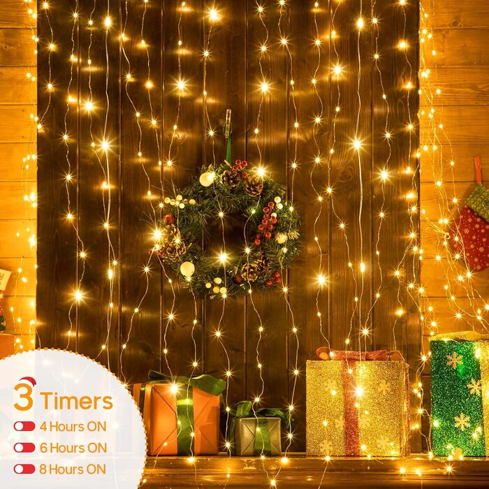 Ляптова гірлянда 2x2м з 200 LED, USB, тепле біле світло для декору стін, кімнати, вечірки, весілля, Рамадан, Різдва