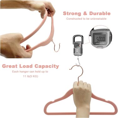 50 дитячих вішалок для одягу з оксамиту, вішалки для немовлят з поворотним гачком 360°, неслизькі та міцні з тримачем для краваток, 30B x 20,5H см, рожеві, AFY0350P