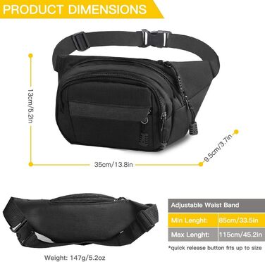 Водонепроникна поясна сумка-рюкзак для жінок та чоловіків, ідеальна для туризму, кемпінгу, велосипеду та подорожей, чорного кольору, велика