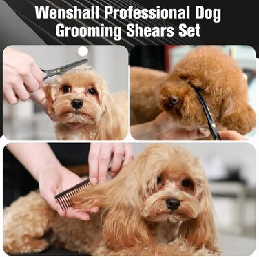Набір професійних ножиць для грумінгу собак 5шт (прямі, вигнуті, для розрідження), чорний
