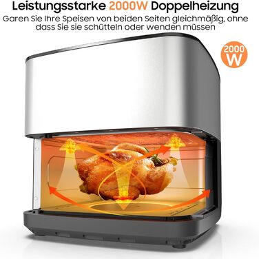 Фритюрниця повітряна 9L XXL, 2000W з верхнім та нижнім нагрівом | Фритюрниця з вікном, 12-в-1, функція DIY, 360° металевий дизайн, ергономічний сенсорний екран, рецепти