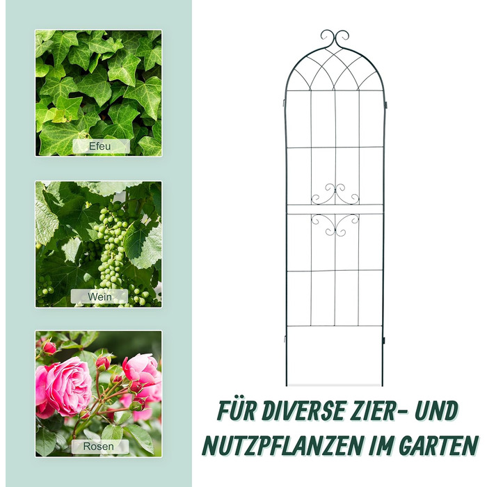 Relaxdays Trellis Set of 2, Metal, 180 x 50 cm, Garden Support, Vintage, Decorated Lace, for Sticking, Dark Green, (Design E)