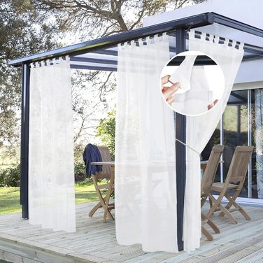 PONY DANCE Outdoor Curtains Waterproof 2-Piece Set H 213 x W 137 cm Outdoor Curtains White Transparent Gazebo Curtains with Removable Loops Outdoor Curtain Terrace