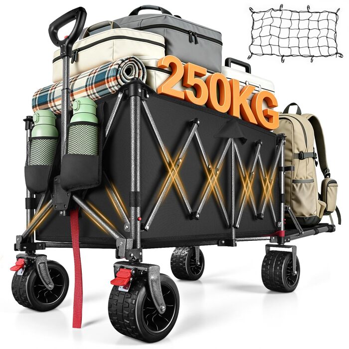 Універсальний складаний візок YEAUPE PRO 260L (250 кг) для пляжу, саду, покупок: міцний, чорний