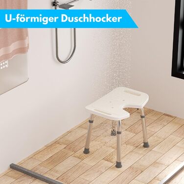Ansobea Shower Stool for Seniors, Bath Stool, 7-Level Height Adjustable, 41-56 cm Shower Chair with U-Shaped Hygiene Cutout, Bathroom Stool, Stable for the Shower