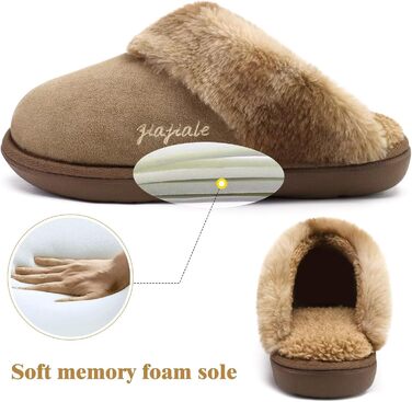 Жіночі домашні тапочки Jiajiale: зручні, пухнасті сліпони для зими з м'якою устілкою та зносостійкою гумовою підошвою (39 EU, Коричневий)