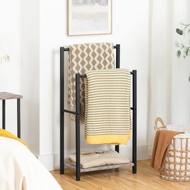 HOOBRO Тримач для рушників, підставка для рушників, драбина для рушників стояча з 2 перекладинами, для рушників, одягу, ковдр, газет, економія місця, стабільна, білий та натуральний колір, EWN02LB01 Білий + Натуральний (Греж + Чорний)