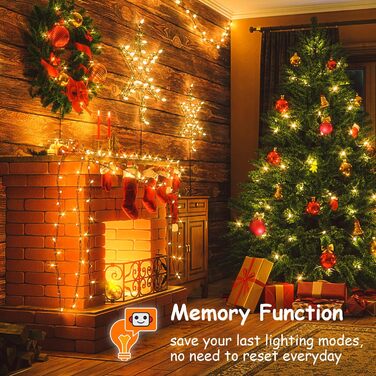 Льо́нточна гірлянда на Різдво, 20 метрів, 200 LED, з таймером, 8 режимів, вологостійка, тепле біле світло, для прикраси ялинки, саду, дому