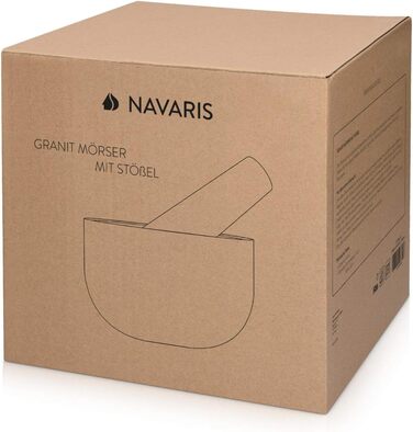 Navaris Granite Mortar and Pestle Set - Large Stone Mortar & Pestle for Spices, Pesto, Herbs - Includes Stamper with Mallet - Ø 16cm