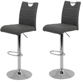 Hela Miranda Bar Stools - 2 Pack, Adjustable Height, 360° Swivel, Grey Faux Leather - Bistro Chairs