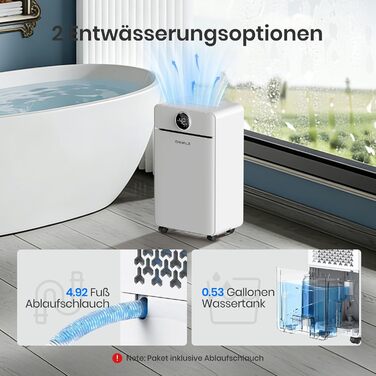 Електричний осушувач повітря CHIVALZ для автомобіля та приміщень до 30 м²/120 м³, 3 режими роботи, таймер 24 год, автоматичне розморожування, енергозбереження, білий