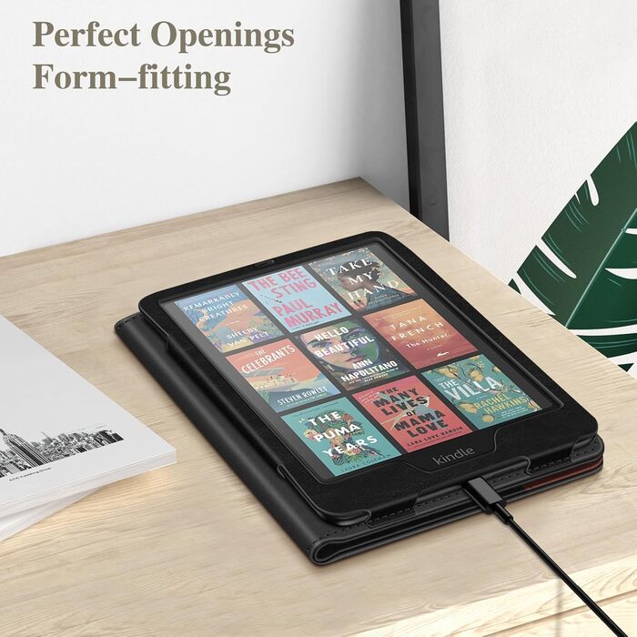 Чохол Fintie для Kindle Paperwhite (12-го покоління) та Kindle Colorsoft/Signature Edition 2024/2025 з підставкою, петлею та авто-вимиканням, чорний (чорний/коричневий)