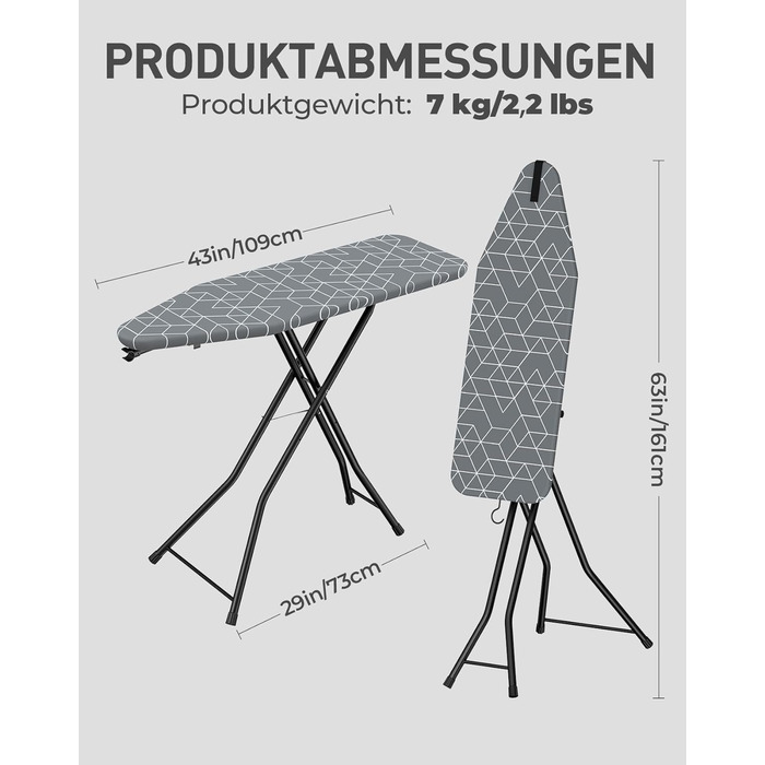 Прасувальна дошка LyriFine 2-в-1 для прасування з парою та звичайного прасування, сіра