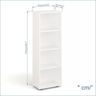 Білий книжковий стелаж KOMTO Regal 80 см, 3 полиці, регульовані полиці, підлоговий, 80x90x24 см, для зберігання книг і декору