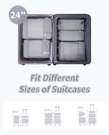 Narwey Набір з 5 органайзерів для валізи, компресійні кубики для подорожей, сірий