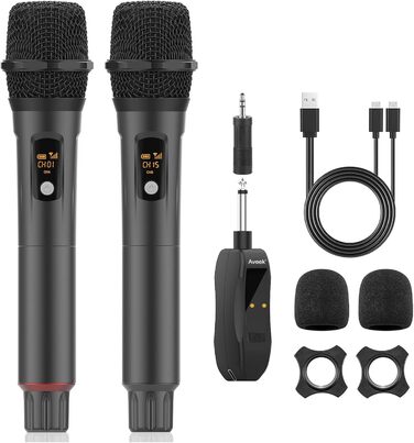 Aveek Караоке Мікрофон Бездротовий Набір, 2 шт. (2.4GHz, 6.35/3.5mm, з перезаряджаним приймачем)