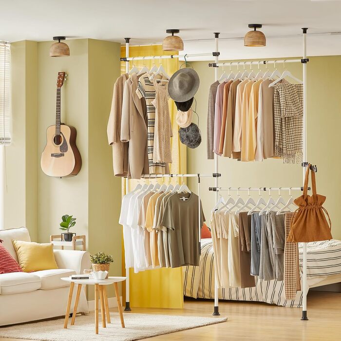 SoBuy KLS03-SCH Clothes Rack Coat Stand with 4 Clothes Rails Telescopic Wardrobe System Adjustable Shelf System Bra Approx. 124-226x200-285cm (White)