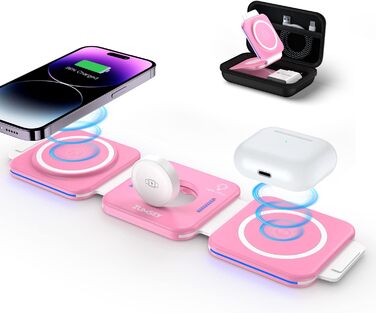 3-в-1 Бездротова зарядка для Apple Watch та iPhone (Рожева)