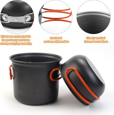 Набір посуду для кемпінгу KXVXXV з нержавіючої сталі: посуд, каструлі, каструлі для кемпінгу, приготування їжі на природі, пікніків, риболовлі та походів