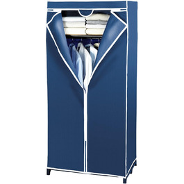 WENKO Air Wardrobe, practical fabric wardrobe for dust-free storage of textiles, stable metal frame, easy assembly, breathable non-woven material, 75 x 150 x 50 cm, Navy (with shelf)