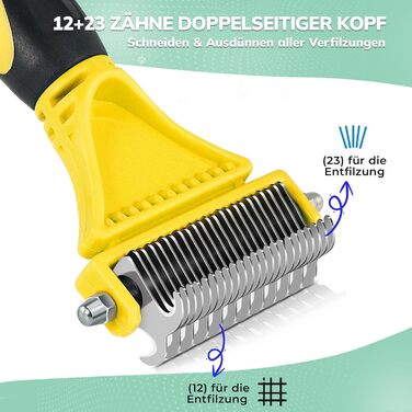 Щітка для собак та котів, 12+23 зубчики, сталевий гребінь для видалення шерсті, двостороння, проти ковтунів, для дому (M, яскраво-жовтий)