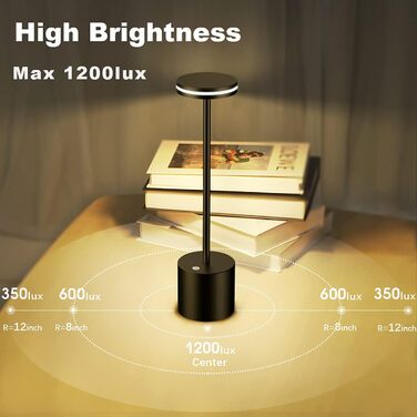 LED настільна лампа Bravzurg бездротова, акумуляторна, 5000mAh, диммування, 3 кольори, USB, для дому та вулиці, чорна