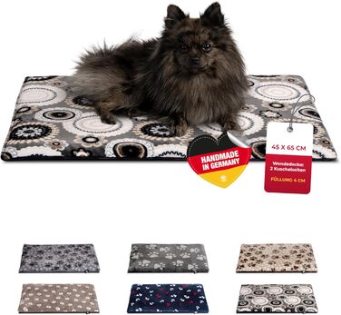 Підстилка для собак XS (45x65 см) – двостороння, м'яка, з наповнювачем 3 см – для дивану, авто, переноски – Made in Germany (45 x 65 см, Мандала Антрацит)