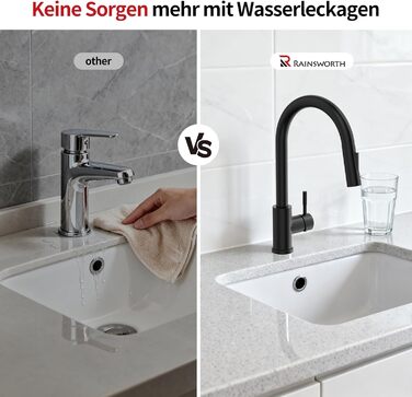 Чорний кухонний змішувач Rainsworth з висувною лійкою та душем, високий (56 см), з двома типами струменя, 360° оберт, з нержавіючої сталі, проста установка