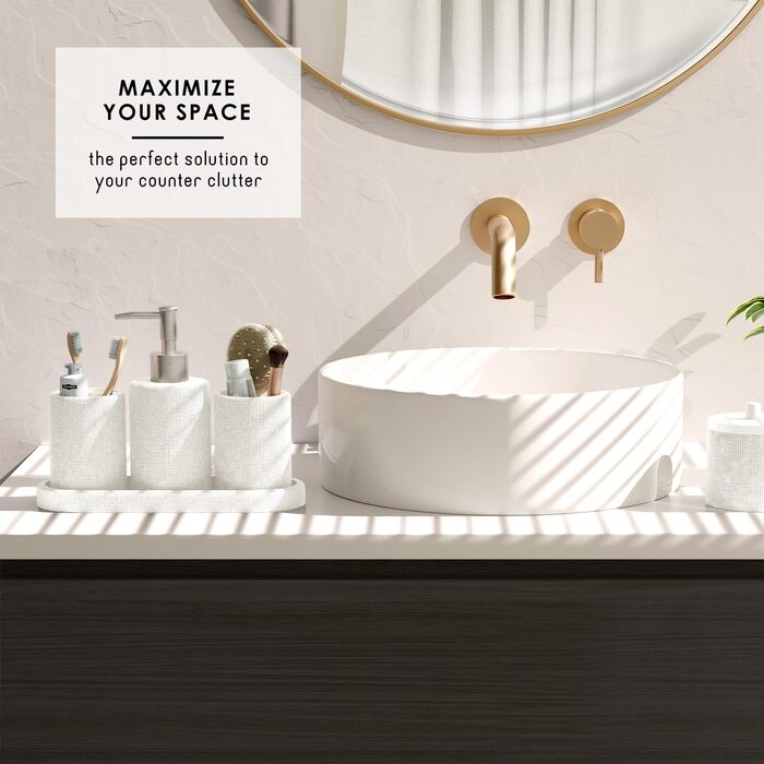 Набір аксесуарів для ванної кімнати Clara Clark, 5 предметів, салатовий колір. Включає: дозатор для мила, тримач для зубних щіток, стакан, склянка для ватних паличок, піднос для косметики.