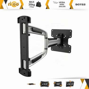 Настінний кронштейн для телевізора RICOO S0644 поворотний та нахильний, для Smart та вигнутих ТВ 32-55 дюймів, до 35 кг, VESA 400x400 мм