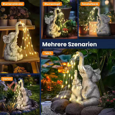 GIGALUMI Solar Garden Statues, Elephant Figurine, Outdoor Lights, Yard, Garden Decoration, Unique Gifts for Mother, Women, Elephant Decoration for Patio