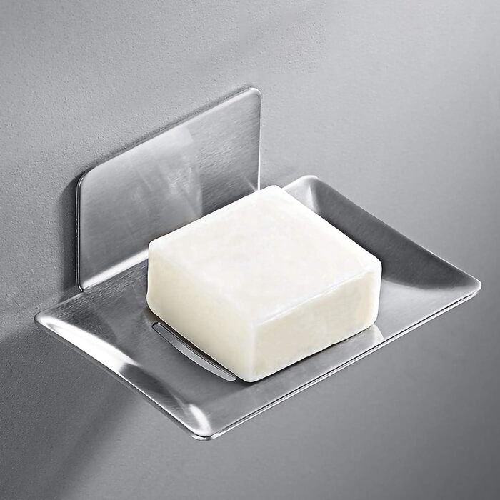 Тримач для мила без свердління, нержавіюча сталь, самоклеючий, корзина для мила, мильниця настінна для губок, щіток, мила, мильниця на стіну з 3M клейкою подушечкою для ванної кімнати, кухні, балкону, сріблястого кольору