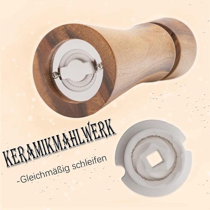 Набір для перцю та солі з акціїї, 2 шт. - Мельниця дерев'яна, 22 см, подарункова коробка, керамічний механізм