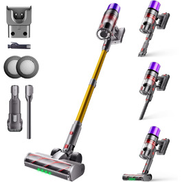 Бездротовий пилосос X7 55Kpa/600W/80Min з LED-дисплеєм, акумуляторний, самостійно заряджається, з антизаплутувальною щіткою, автоматичний режим для килимів, шерсті тварин та твердих поверхонь, золотий