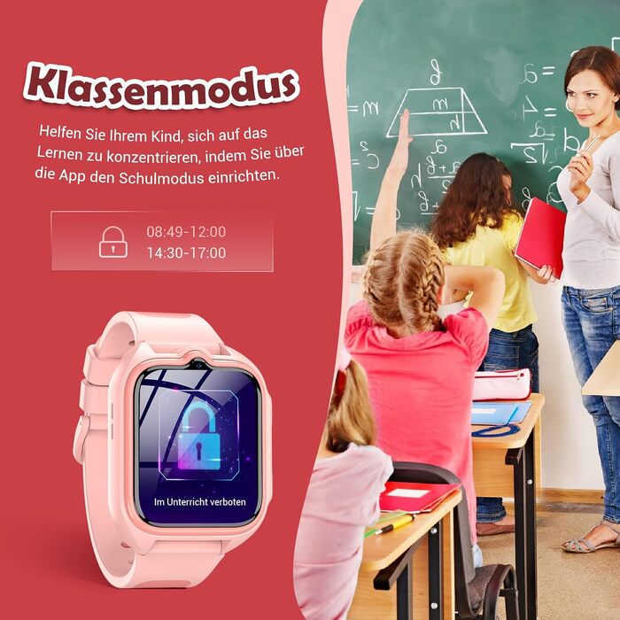Дитячий смарт-годинник Blackview Kinder 4G: GPS, SIM-карта, відеодзвінки, SOS, дзвінки, чат, SMS, шкільний режим, лічильник кроків – Персиково-рожевий
