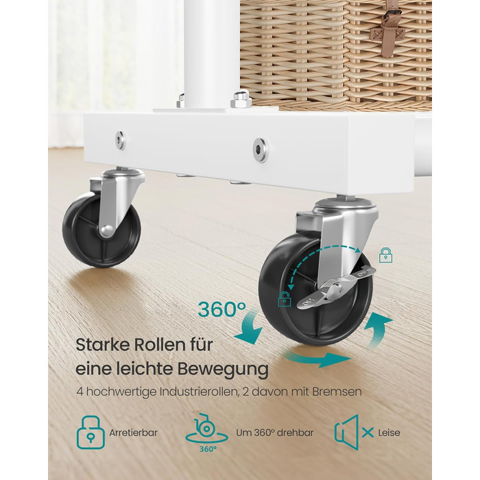 SONGMICS Кільцева вешалка для одягу на колесах, біла, до 50 кг, 38 x 110 x 141,5 см, HSR016BH01