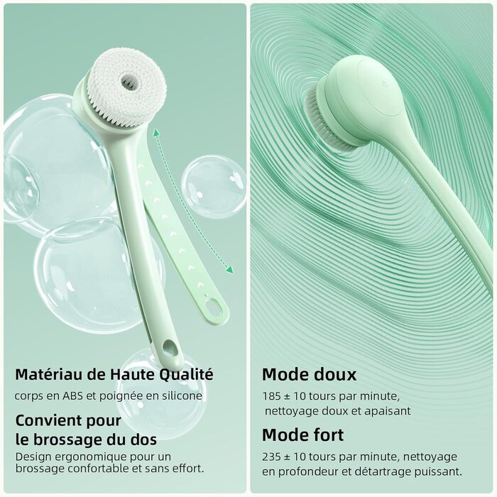 Електрична щітка для спини Gentle Exfoliating, для глибокого очищення, з довгим ручним, для жінок, чоловіків, літніх людей, рожевого (блідо-зеленого) кольору