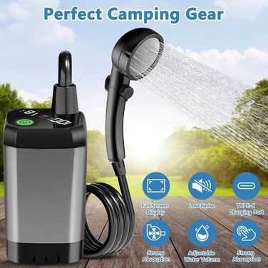 Портативний душ для кемпінгу з насосом Campingdusche 6000mAh, шланг 2м для подорожей, миття авто та саду