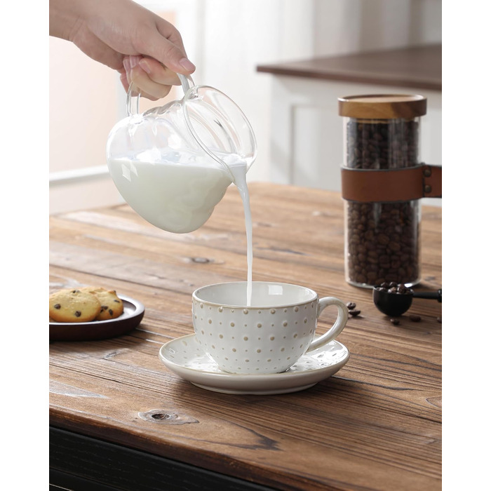 Набір кавових чашок MALACASA з блюдцем, 8 шт., для 4 особи, з рельєфом, 180 мл, кераміка, бежевий