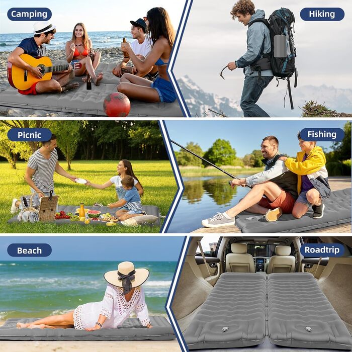 Isomatte GLMNES Isomatte, ультралегка, надувна, для кемпінгу, з інтегрованою помпою, для відпочинку на природі, туризму, з сумкою та ремкомплектом (блакитна/сіра, Extra Dick)