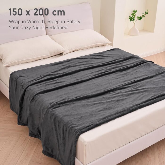 Електрична ковдра CURECURE з підігрівом, 150 x 200 см, 4 режими, таймер, захист від перегріву, для ліжка/дивану, сірий колір