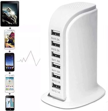 Зарядний пристрій USB-C 455W, 7 портів, GaN PD PPS – для MacBook, Dell, iPhone, Samsung, ноутбуків, планшетів (білий)