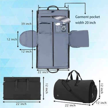 Чохол для одягу BUG Garment Bags: трансформується в дуфіль-сумку, з відділенням для взуття, для подорожей, 2 в 1, великий, чорний