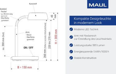 Світлодіодна лампа для столу MAULjoy | Лампа для офісу та дому | Регульована LED лампа з теплим білим світлом 3000K | Висота 33.5 см | Сучасний дизайн