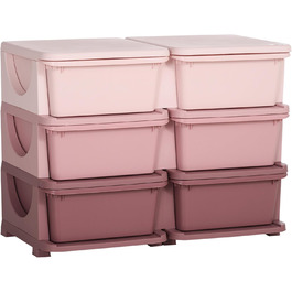 HOMCOM Kids' Chest of Drawers with Storage Boxes, Toy Organizer, Toy Box, Three Tiers for Children's Room, 3-6 Years, Children's Furniture, 37 x 37 x 56.5 cm (75L x 37W x 56.5H cm, Pink+Purple)