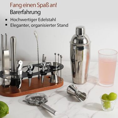 Набір бармена на 23 деталі з підставкою | Набір шейкерів для коктейлів з інструментами: шейкер Мартіні, сито, ложка, мадлер, для дому, бару, вечірки (колір коричневий)